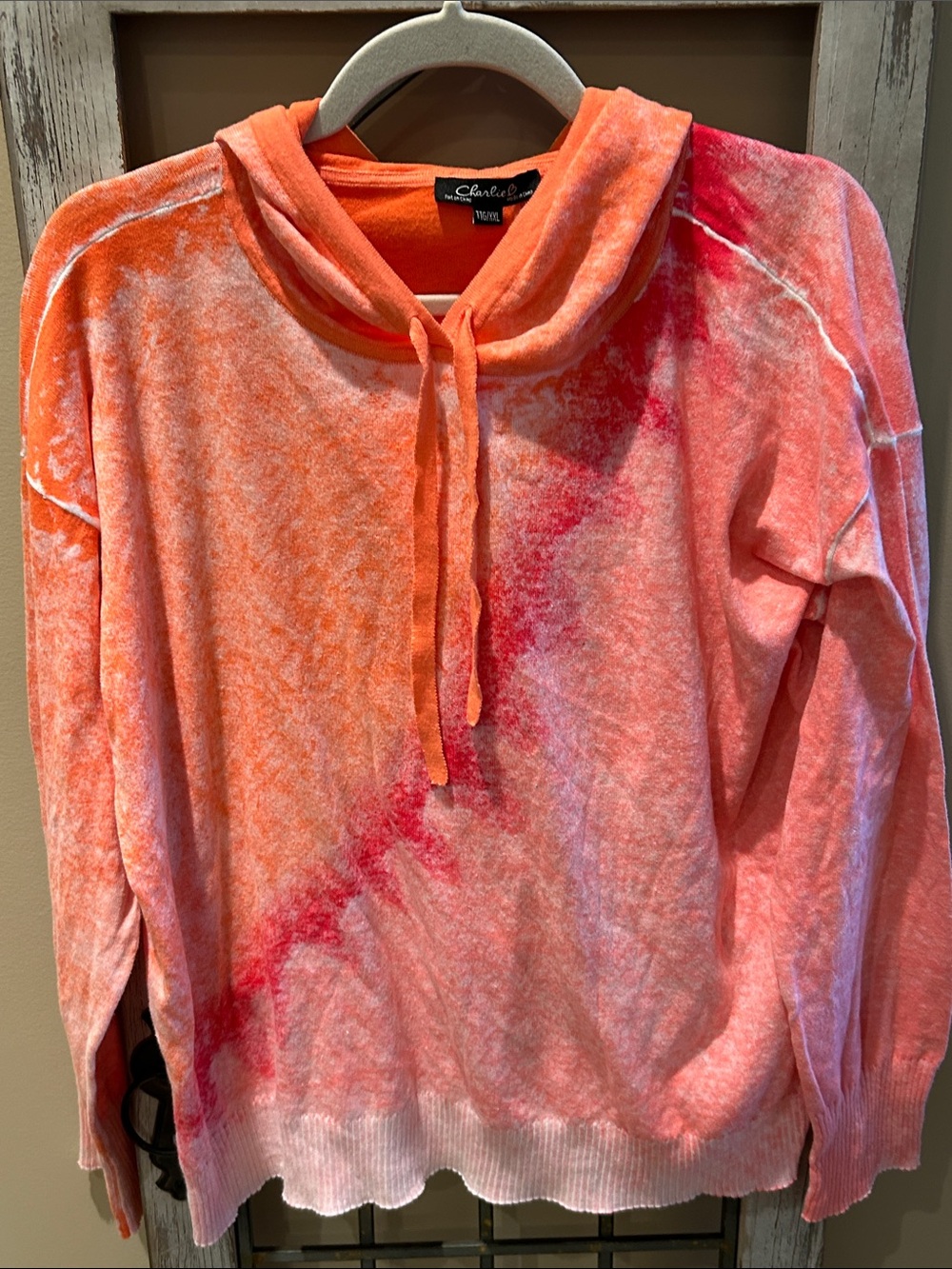 CHARLIE B Orange and Pink Tie-Dye Pullover Hoodie